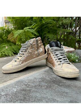 P448 Rose Gold Sequined Sneakers
